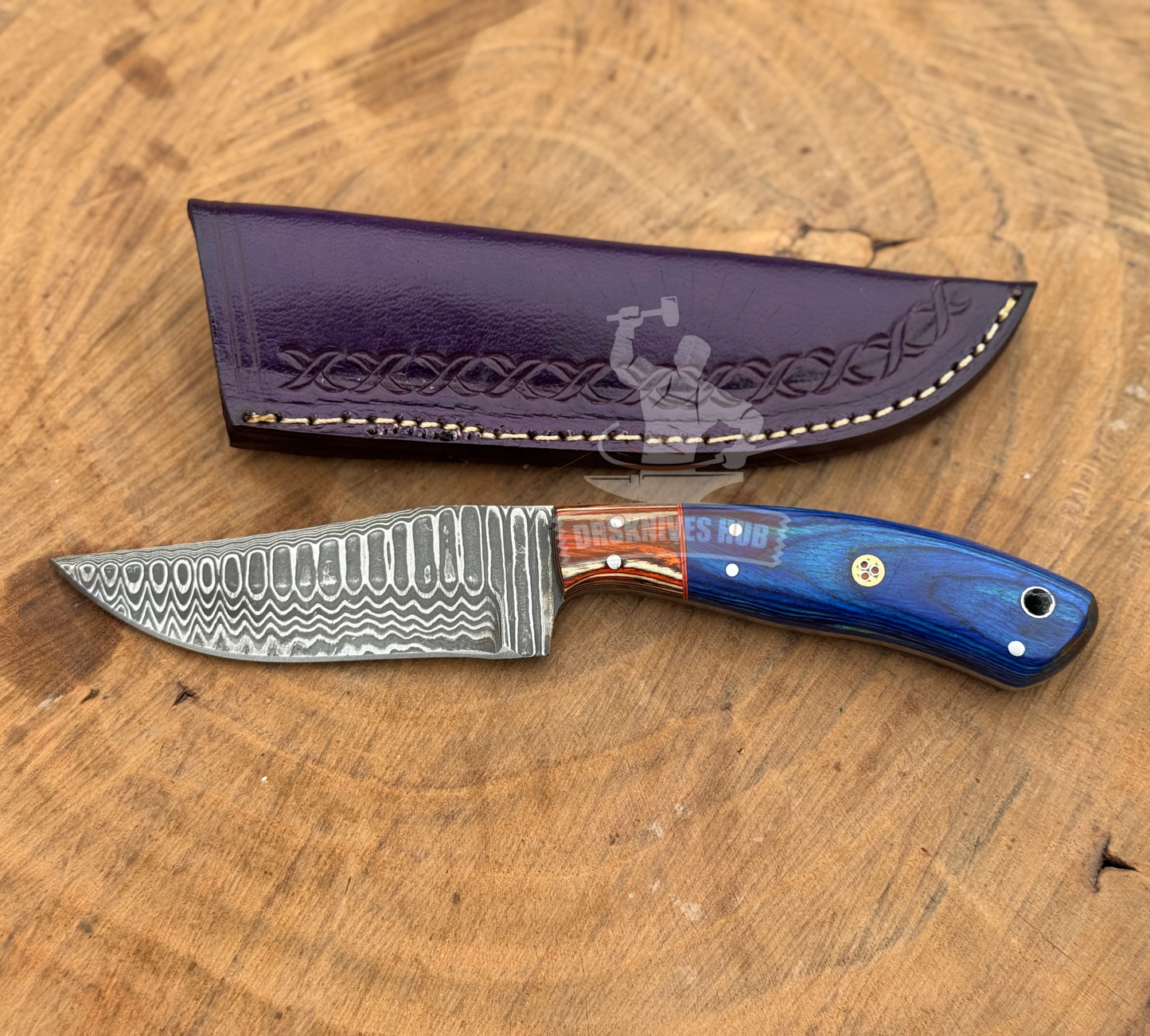 Damascus Skinning Knife 9" – Wood Handle Hunting Knife | DRSKNIVES HUB