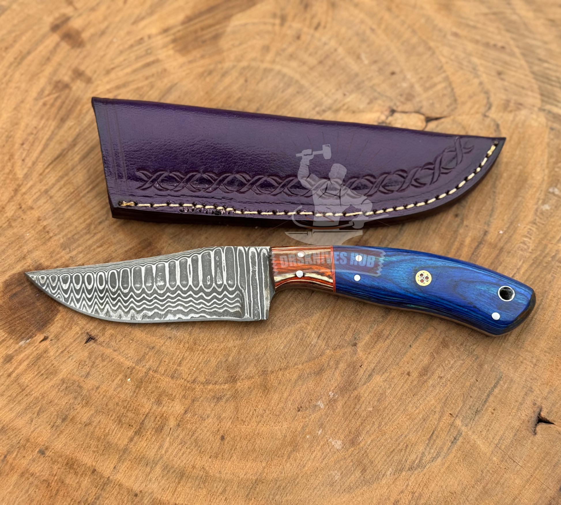 Damascus Skinning Knife 9" – Wood Handle Hunting Knife | DRSKNIVES HUB