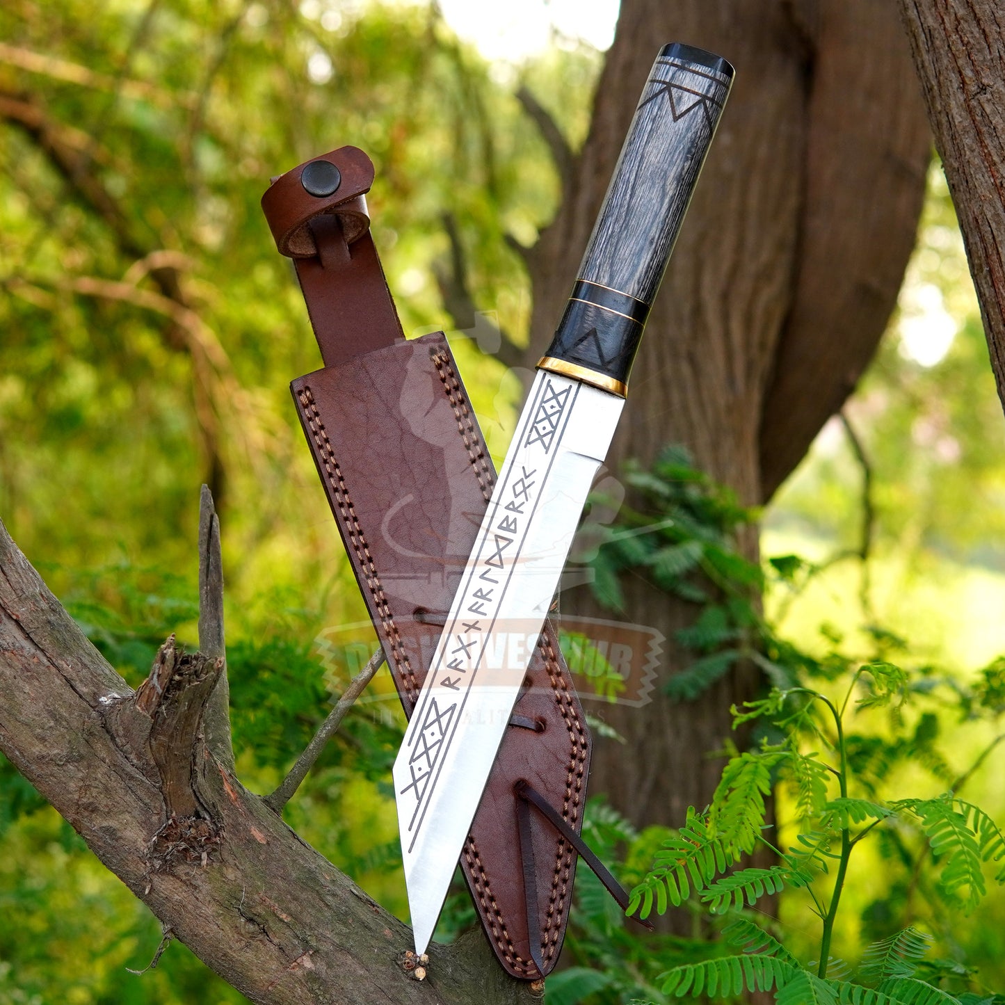 Handmade Carbon Steel Viking Seax Knife – 14" Grey Wood Handle | DRSKNIVES HUB