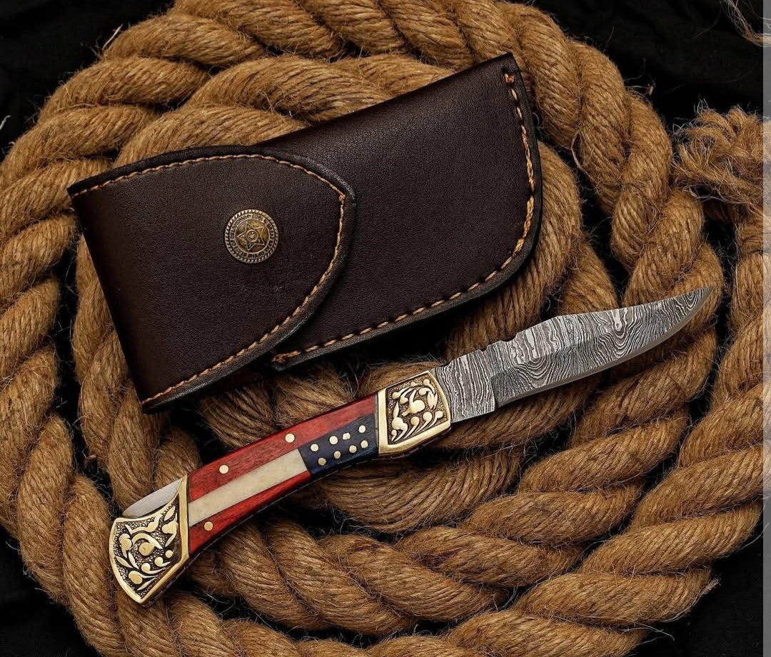 Damascus Folding Knife 7"