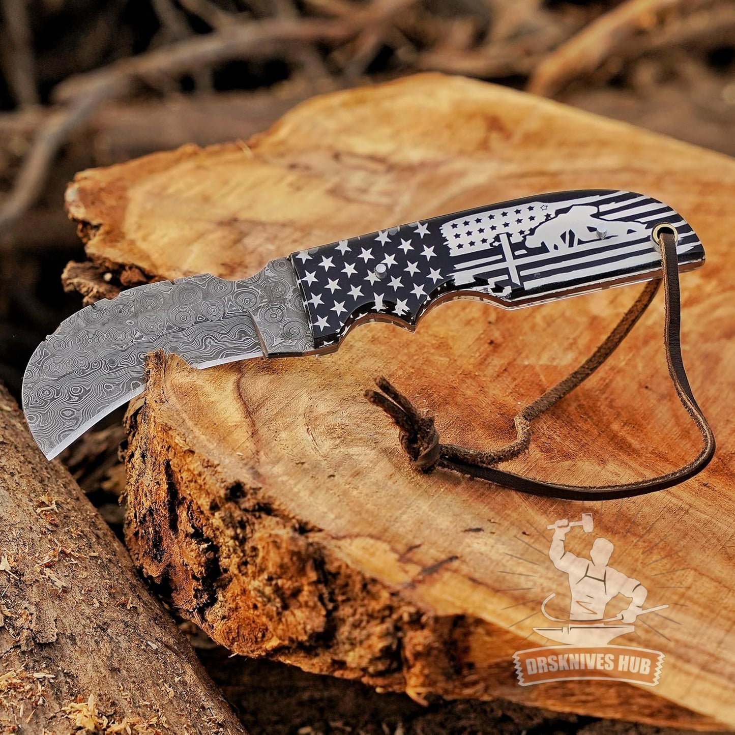 Handmade 1095 Steel Lineman’s Hawkbill knife with Leather sheath