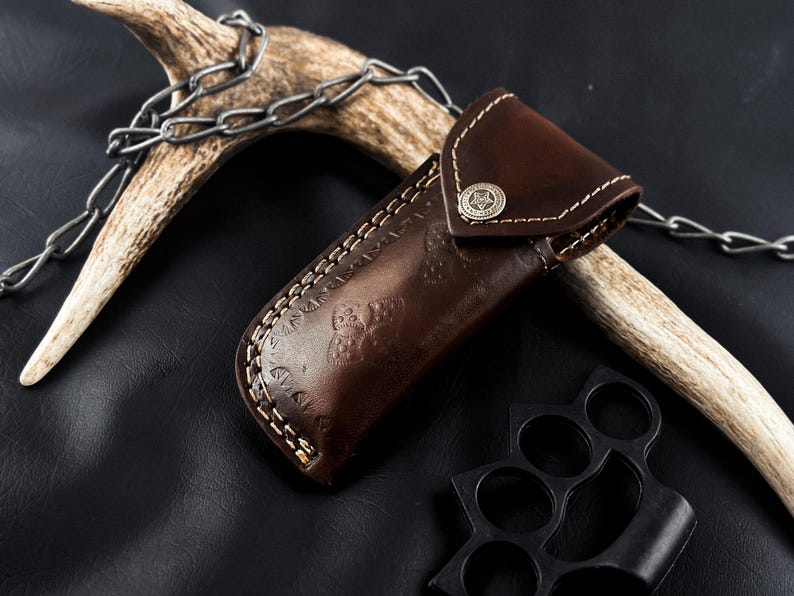 Damascus Steel Pocket Knife Handmade Knife With Leather pouch