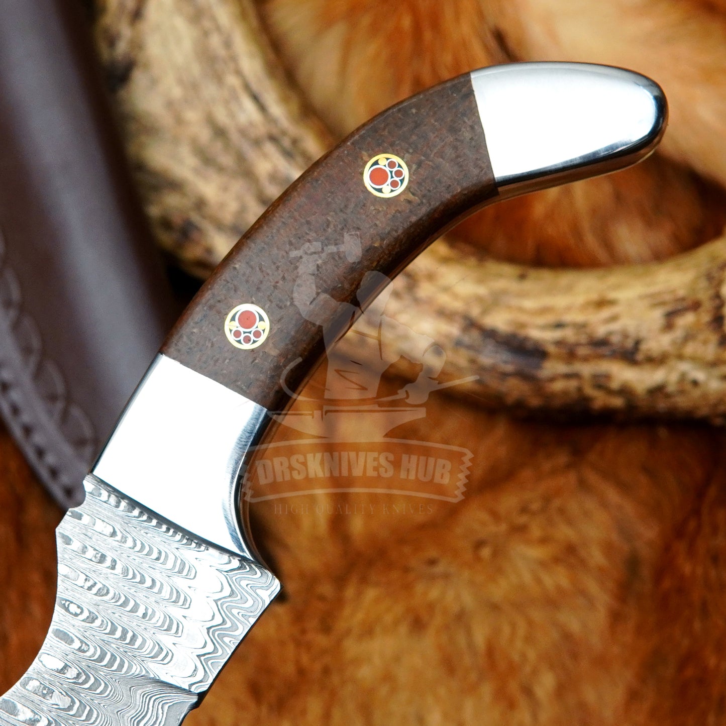 Damascus Bowie Knife 12" – Micarta Handle with Leather Sheath | DRSKNIVES HUB