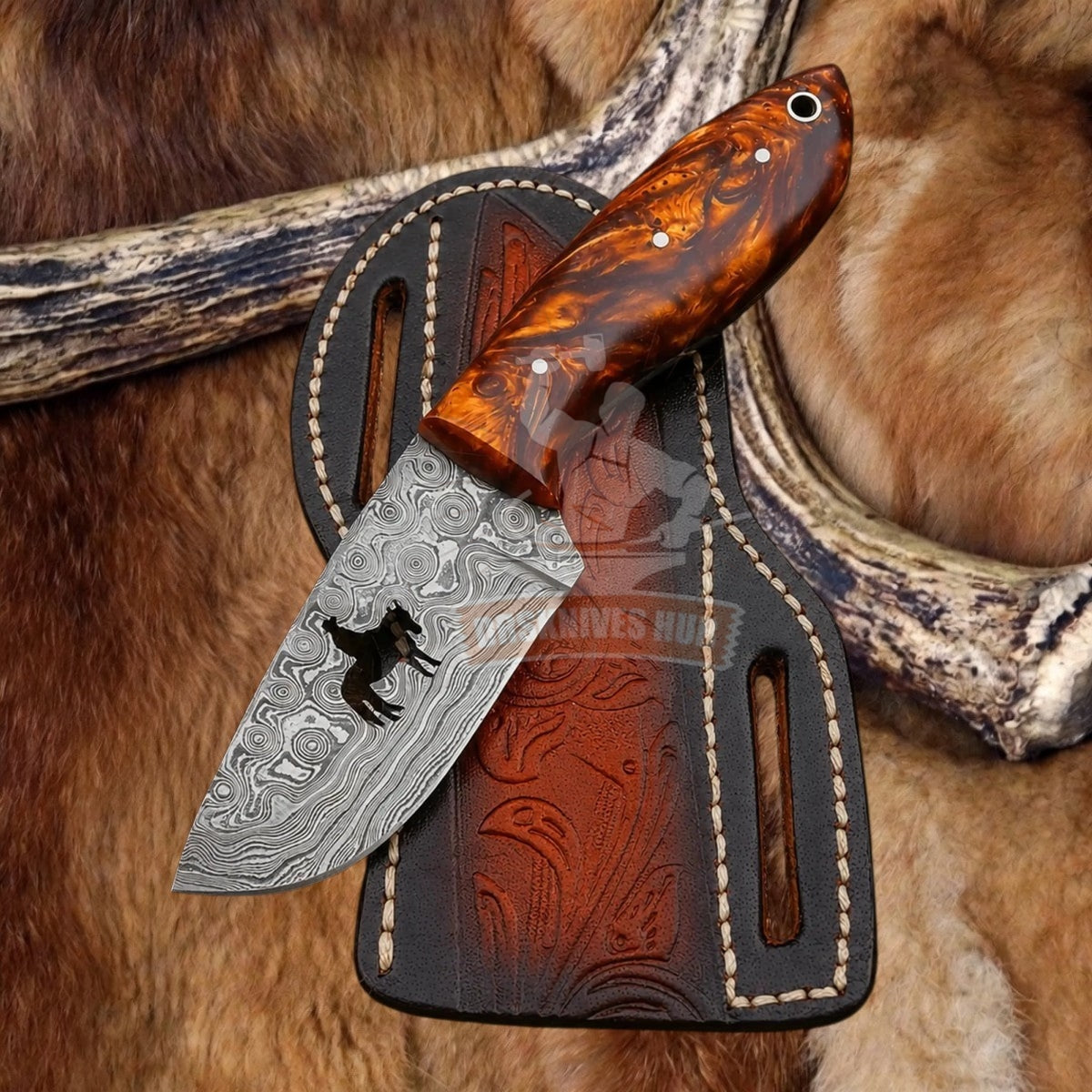 Custom Handmade Damascus Steel Knife With Resin Handle | DRSKNIVES HUB