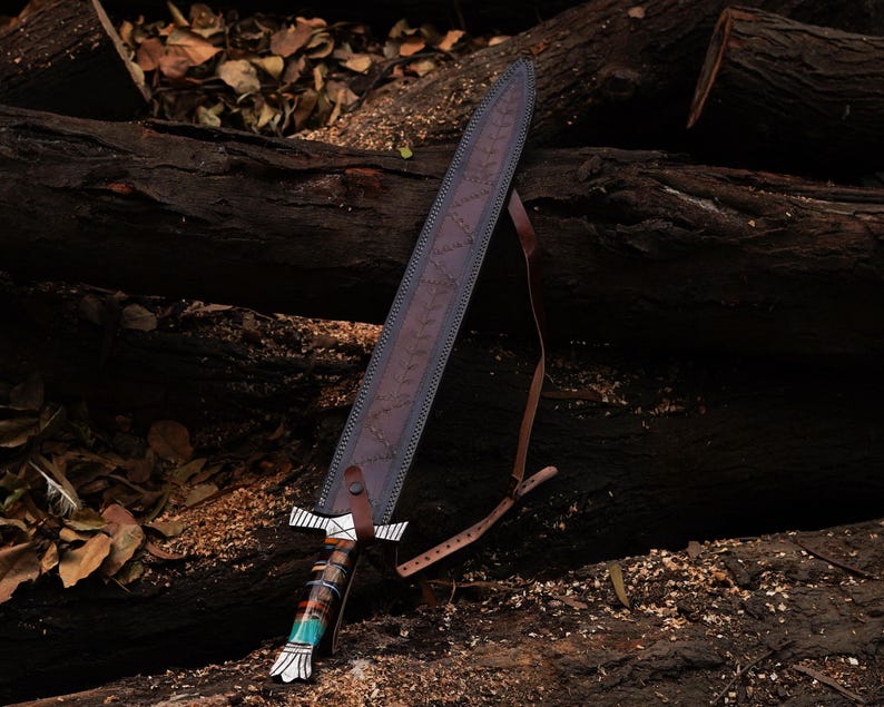 Hand Forged Damascus Steel Blade Viking Sword With  Leather Sheath Cover|| Drs Knives Hub