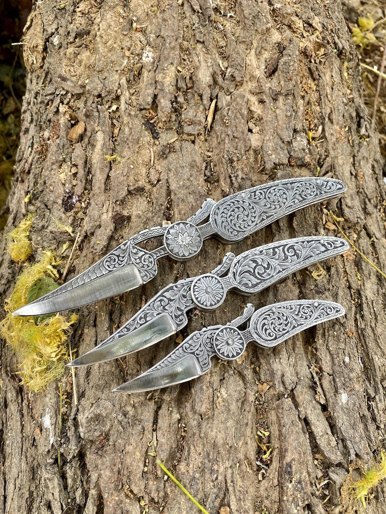 CUSTOM HANDMADE ENGRAVED POCKET KNIFE 3PCS EVERYDAY CARRY KNIFE