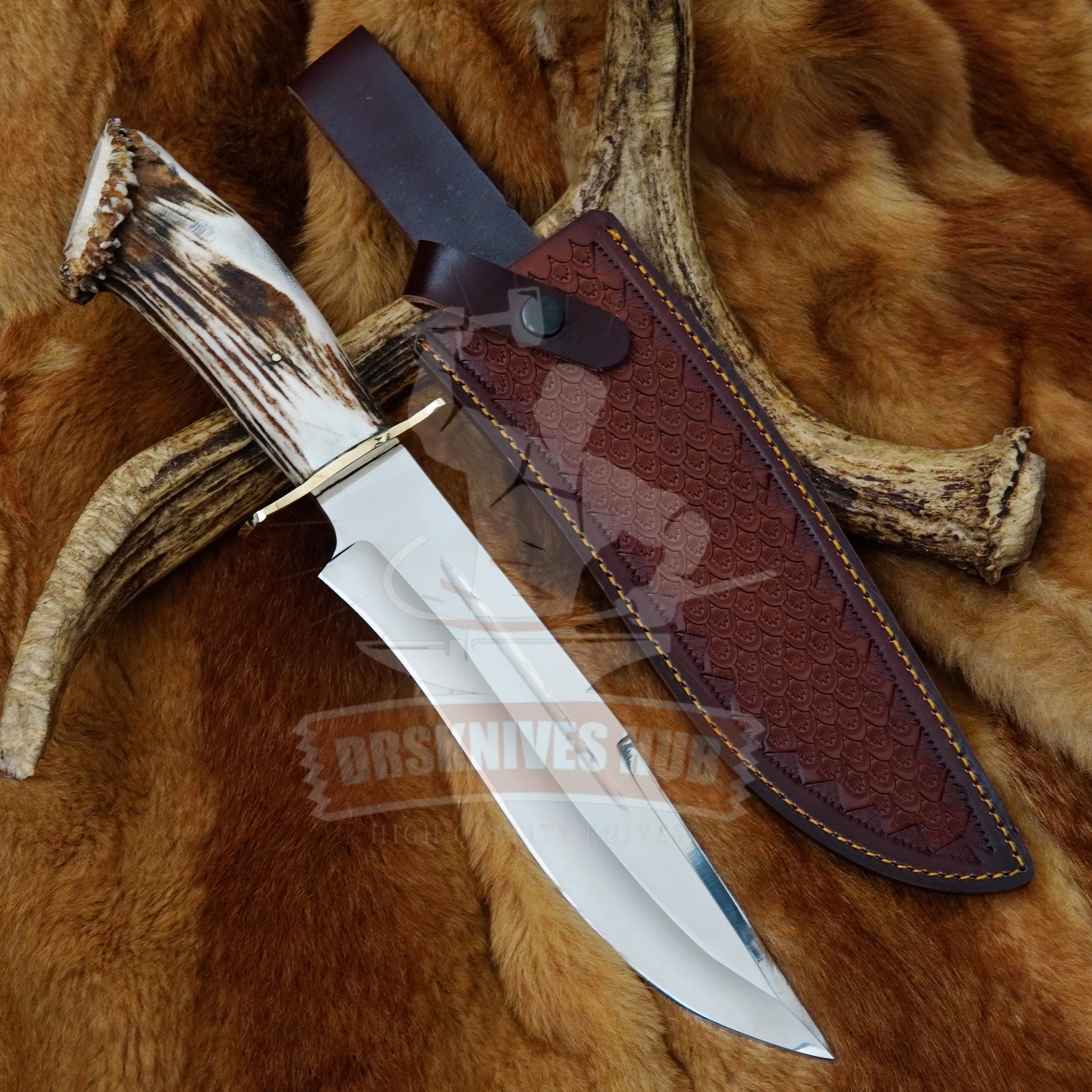 D2 Steel Handmade Mirro polished Hunting Bowie knife With Cover | DRSKNIVES HUB