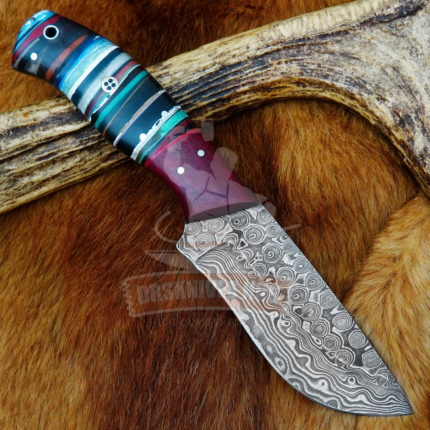 Damascus Hunting Knife 9" – Rain Drop Pattern with Leather Sheath | DRSKNIVES HUB
