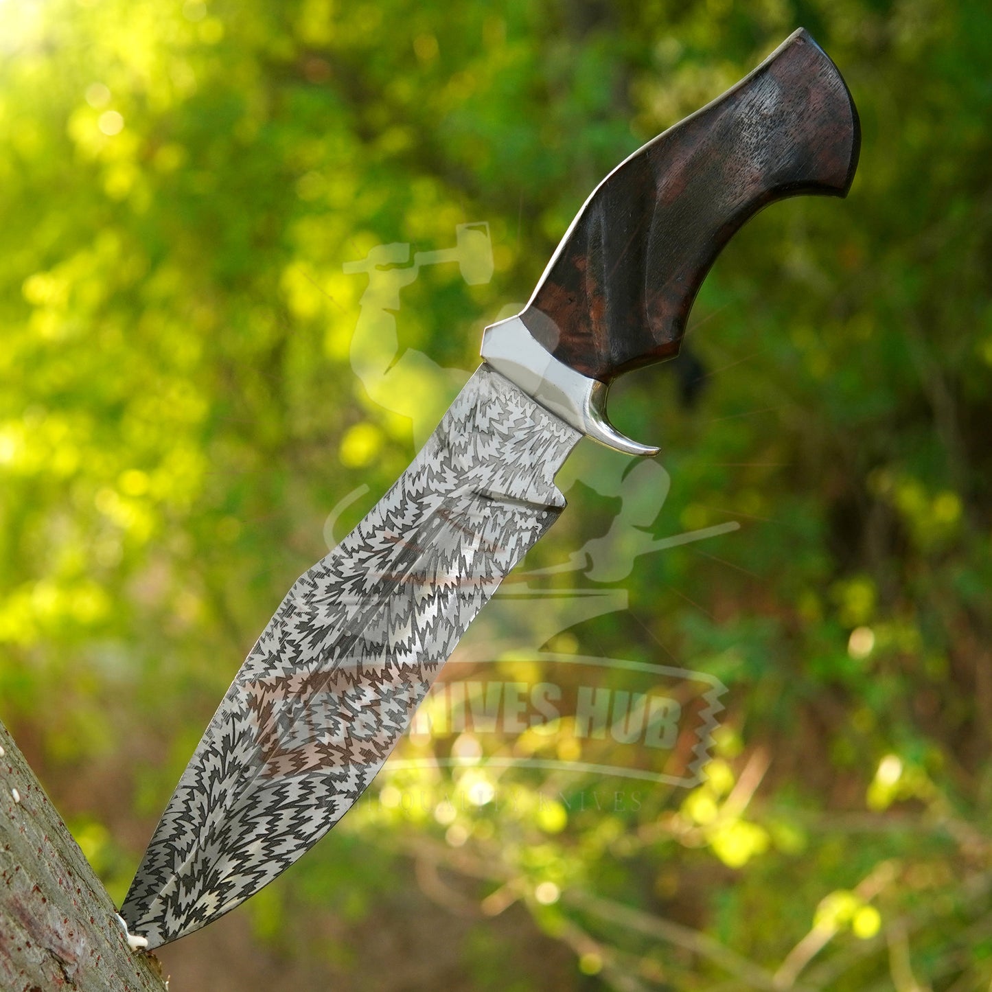 Handmade D2 Steel Bowie Knife with Rosewood Handle | Full Tang Hunting & Survival Knife with Leather Sheath