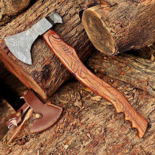 Handmade Damascus Steel Blade Viking Bearded Camping Hatchet TOMAHAWK AXE