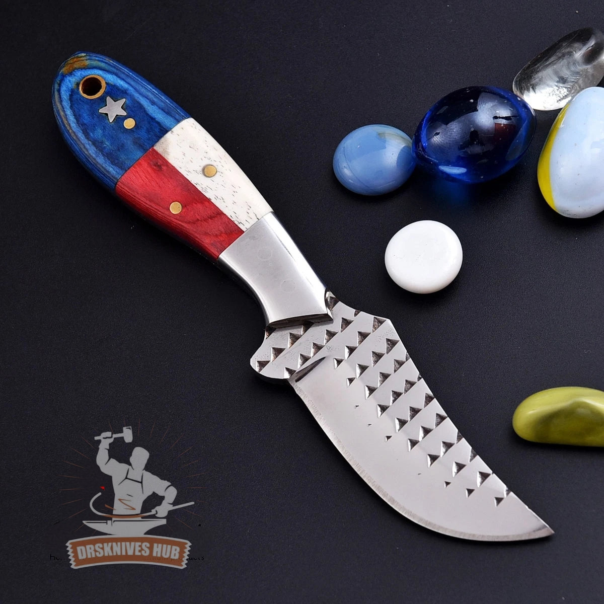Handmade Rasp Steel Cowboy Knife – Texas Flag Camel Bone Handle |