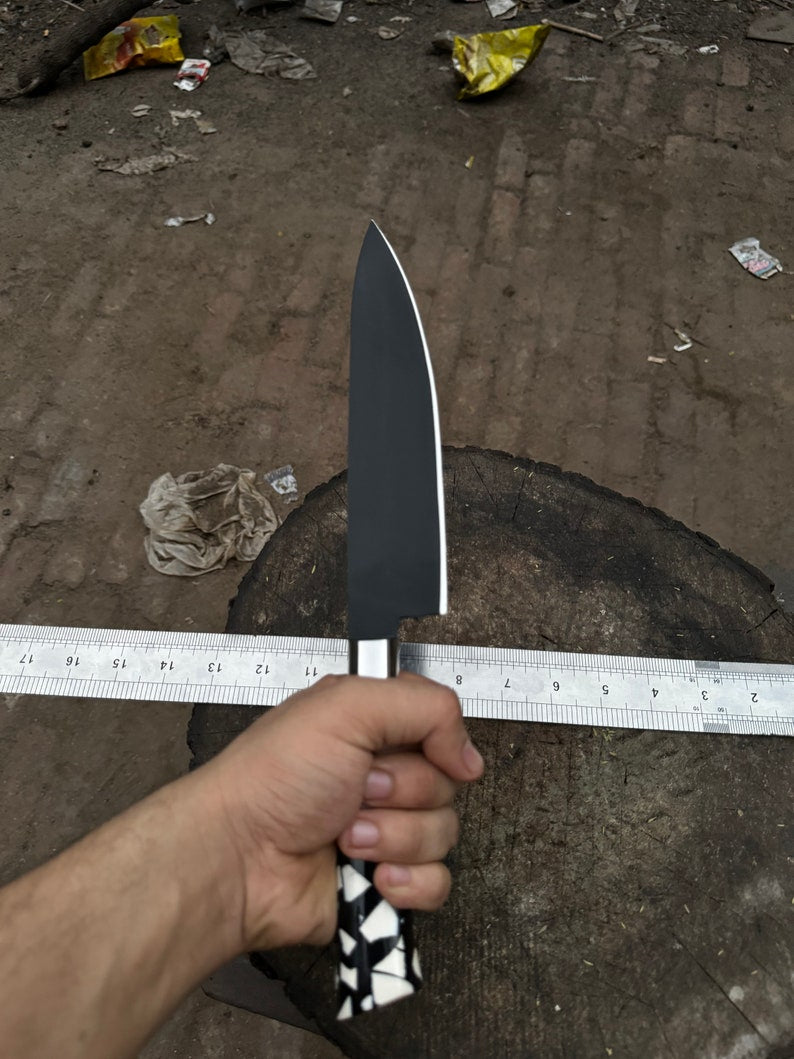 13" Custom Handmade Stainless Steel Black Powder Coated Chef Knife
