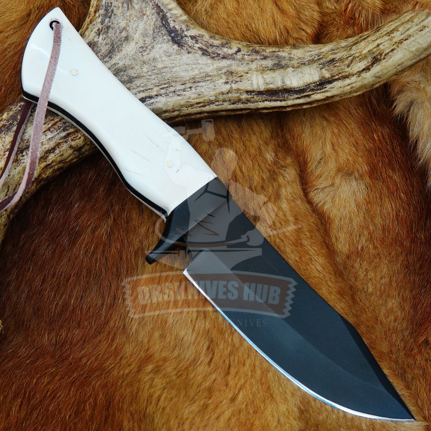 Carbon Steel Hunting Knife 10" – Bone Handle with Leather Sheath | DRSKNIVES HUB