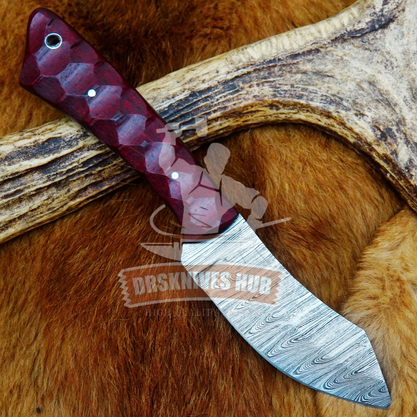 Carbon Steel Cowboy 7” Inch Fixed Blade Skinning Knife Wood Handle With Leather Sheath