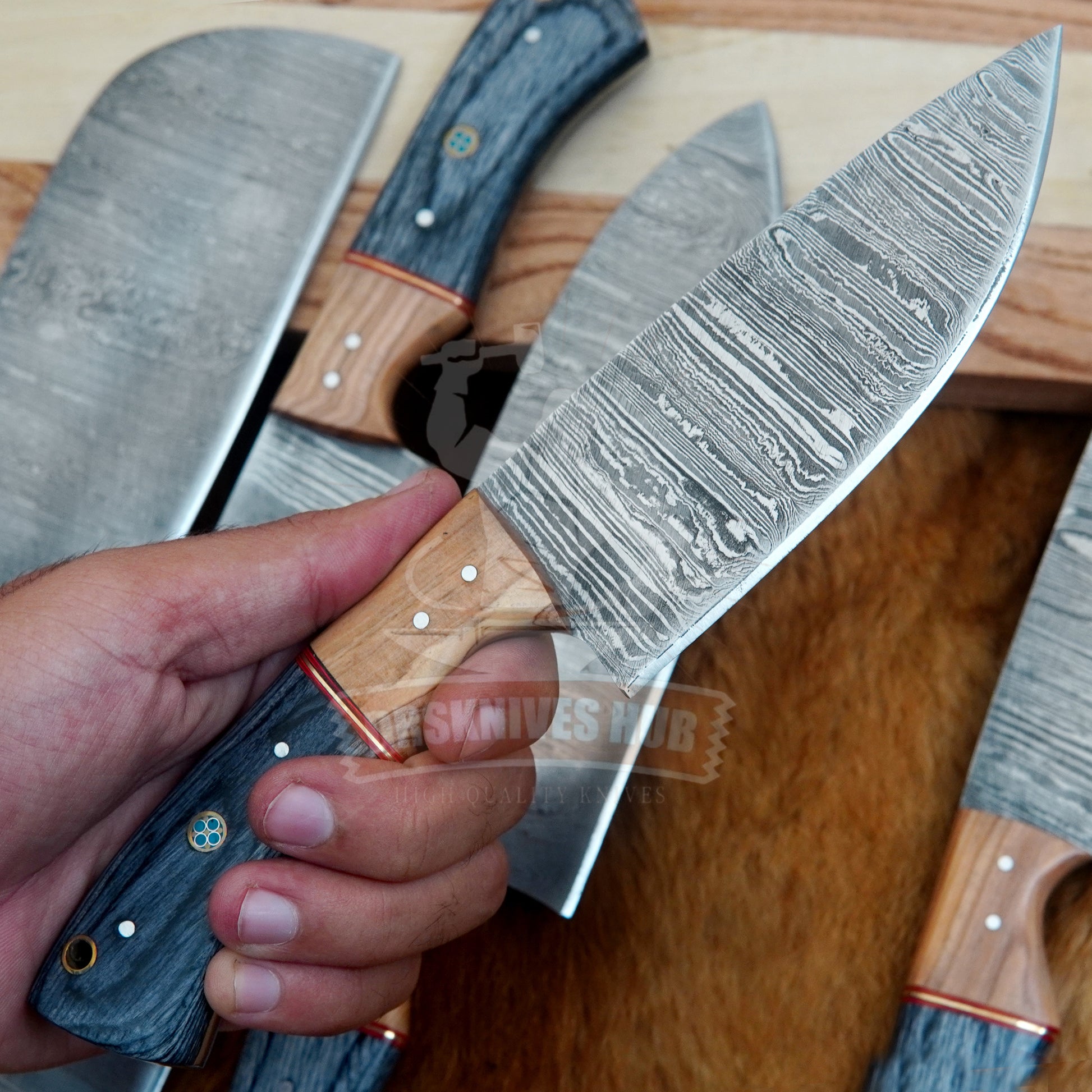 Hand Forged Damascus Chef Knife Set: 5-Piece Wood Handle Kitchen Knives set Christmas Gift | DRSKNIVES HUB