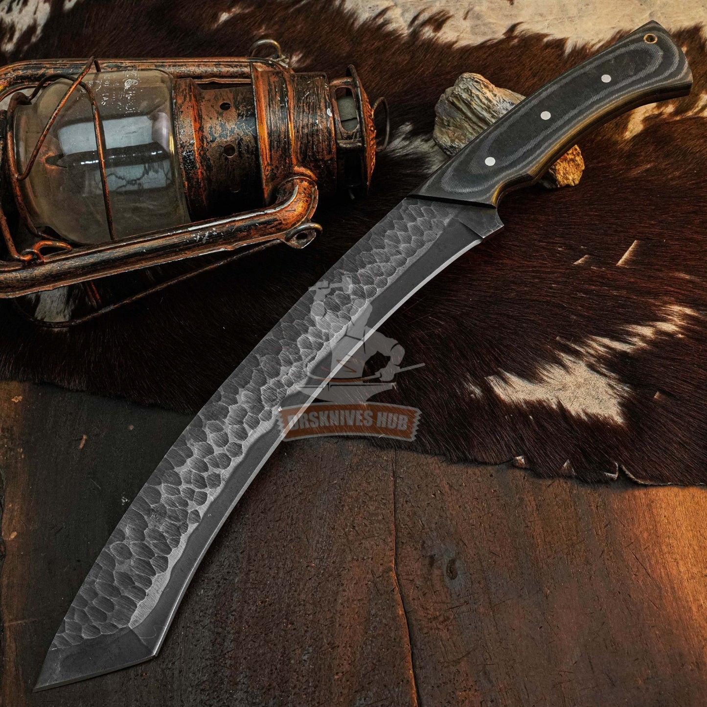 16.8" Handmade  Full Tang Tanto knife Micarta Handle Leather Sheath