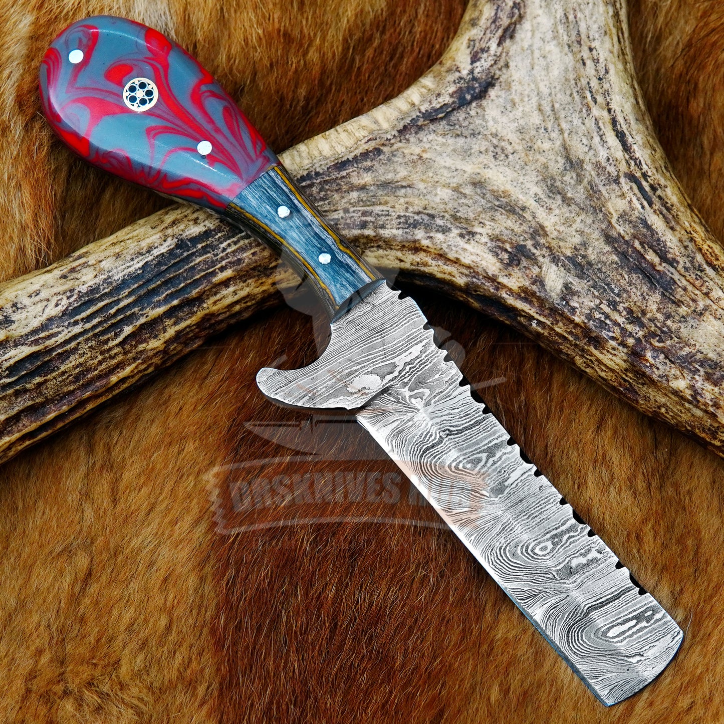 8" inches Hand Forged Damascus Steel Cowboy Bull Cutter Knife With Leather Sheath