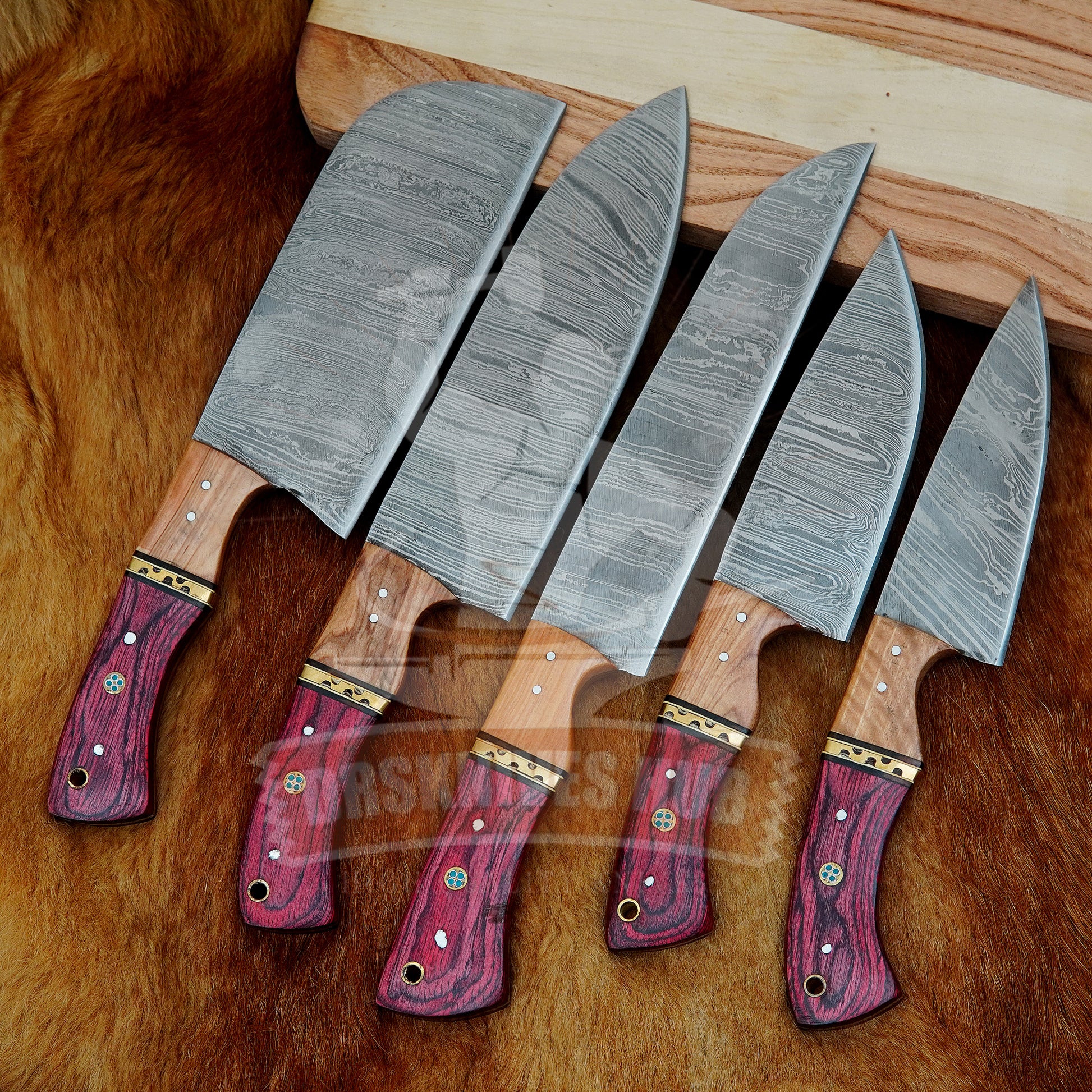 Premium 5-Piece Handmade Damascus Chef Knife Set –  Wood Handles | DRSKNIVES HUB