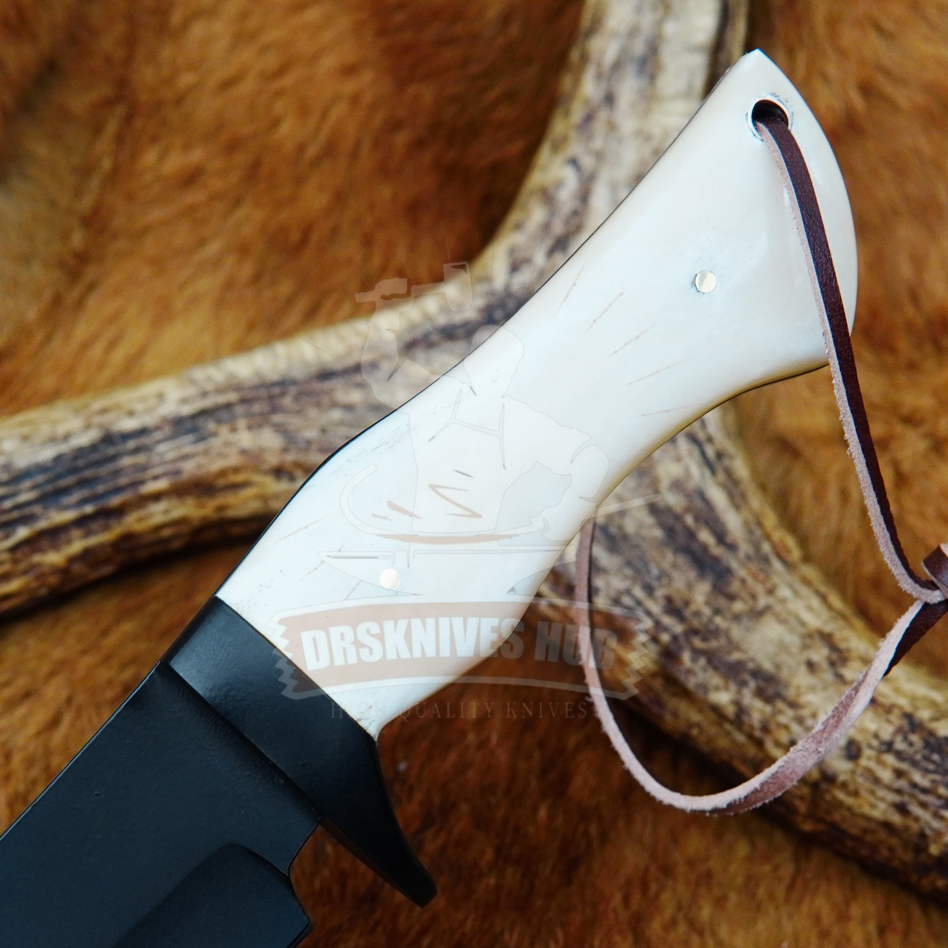 Carbon Steel Hunting Knife 10" – Bone Handle with Leather Sheath | DRSKNIVES HUB