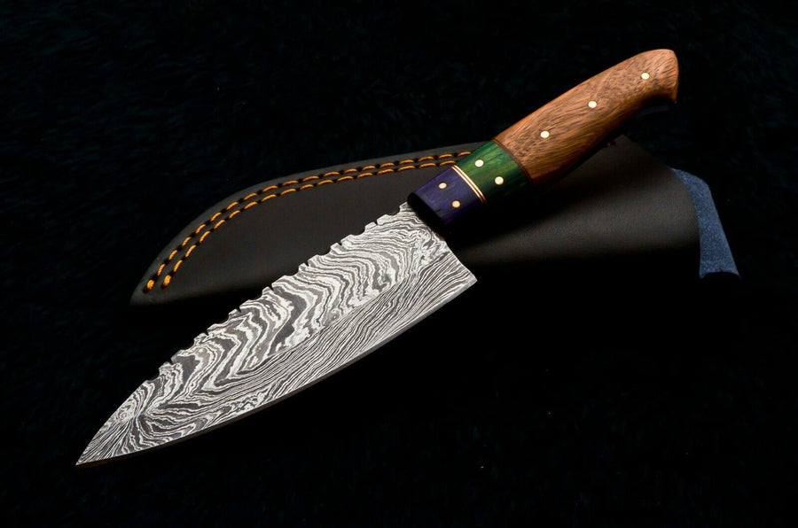 Damascus Kitchen/Chef Knife - Wood Handle