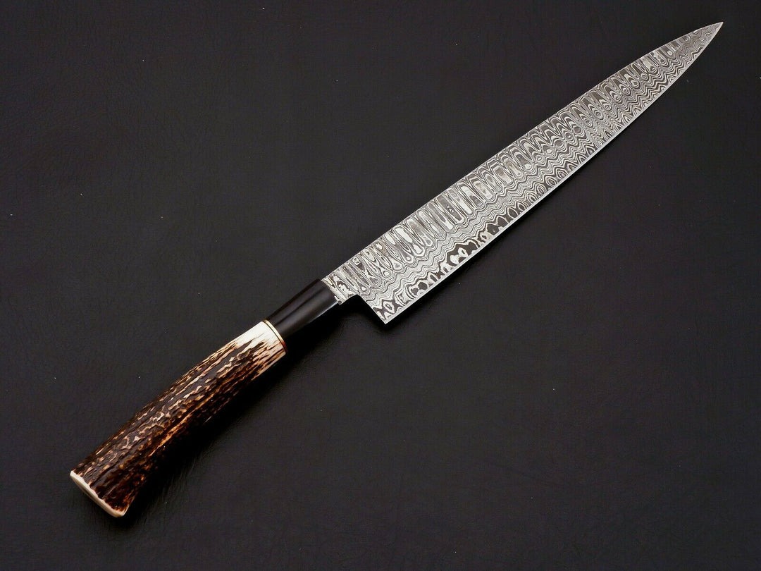 17.5 inches Overall Hand Forged Damascus Steel Chef Knife Antler Horn Handle