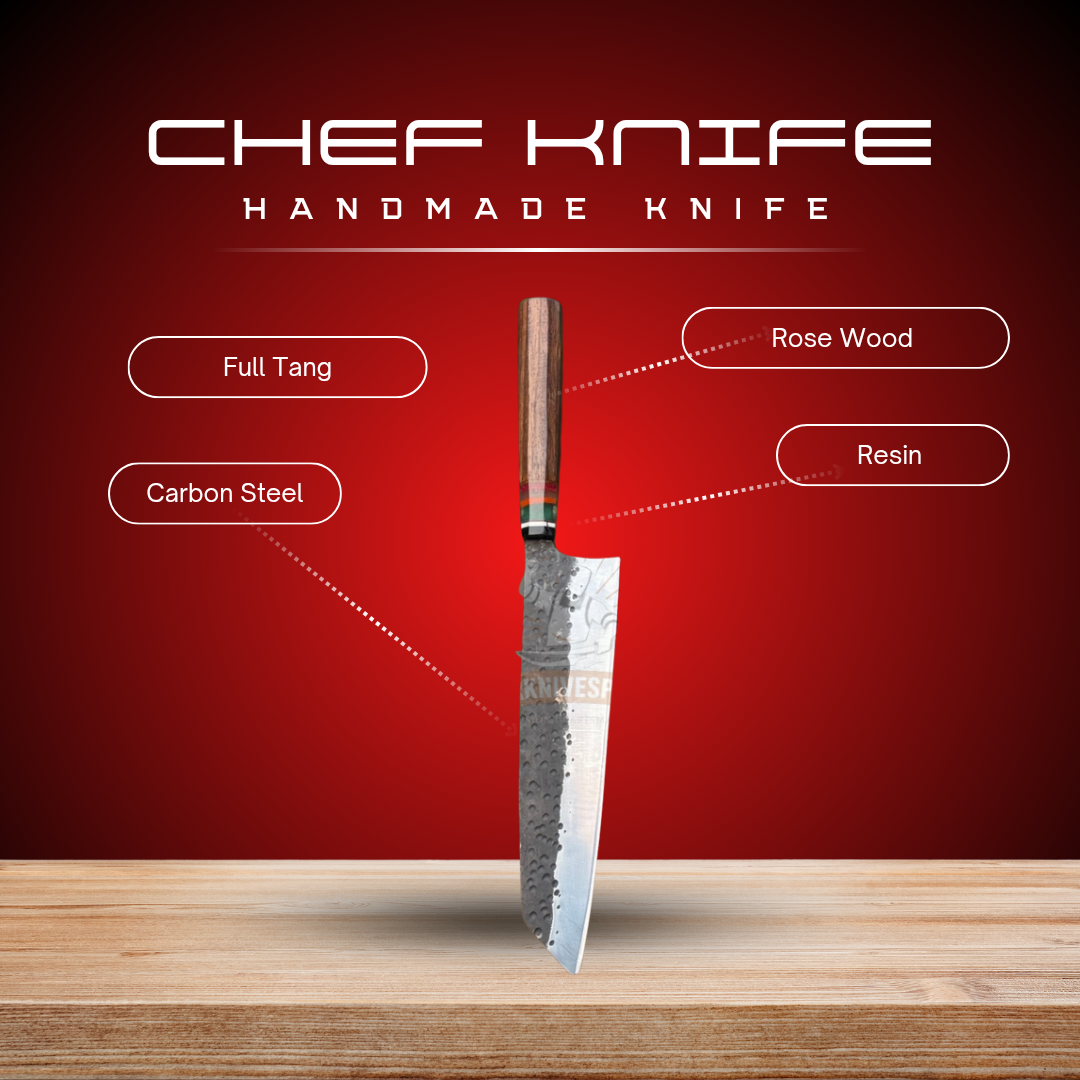 Chef Knife with Wood Handle and Leather Sheath Cover | DRSKNIVES HUB