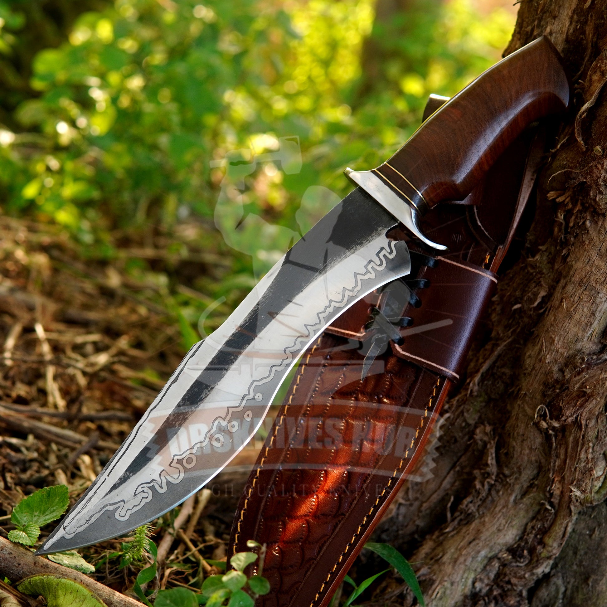Handmade D2 Steel Bowie Knife: Walnut Handle, Leather Sheath | DRSKNIVES HUB