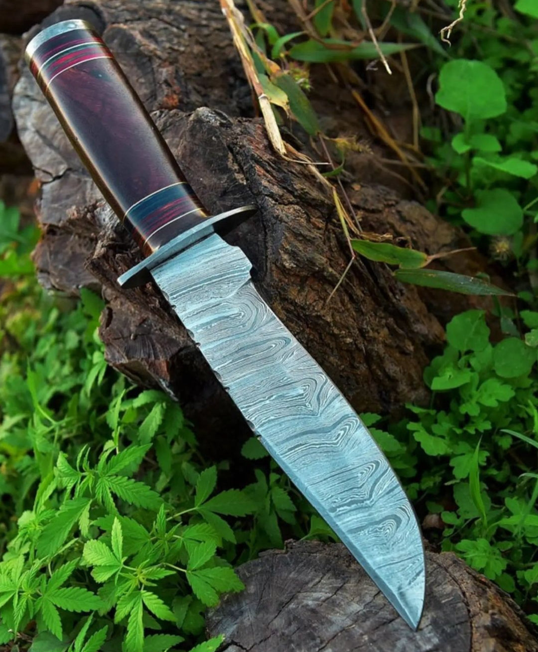 Handmade Damascus Steel Hunting Knife With Leather Sheath Cover