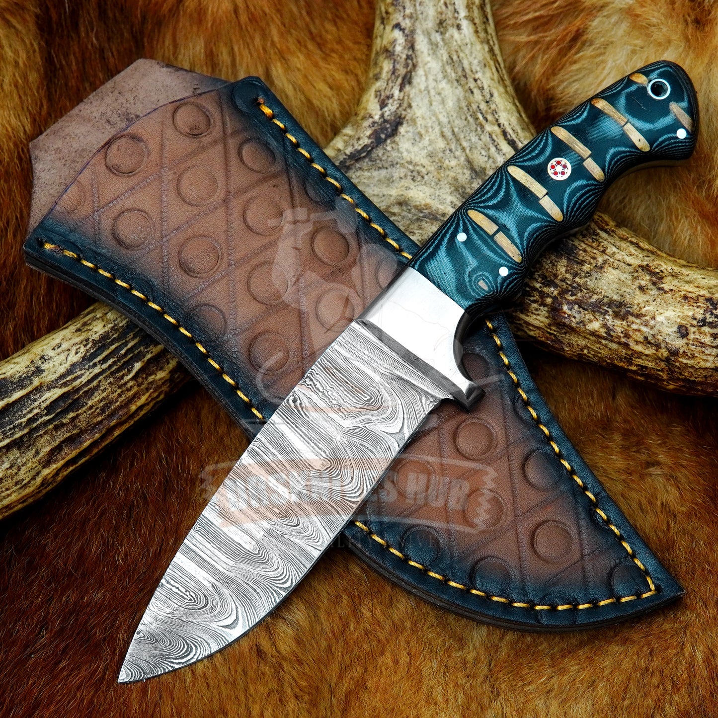 Valentine's Damascus Hunting Knife 10" – Micarta Handle | DRSKNIVES HUB