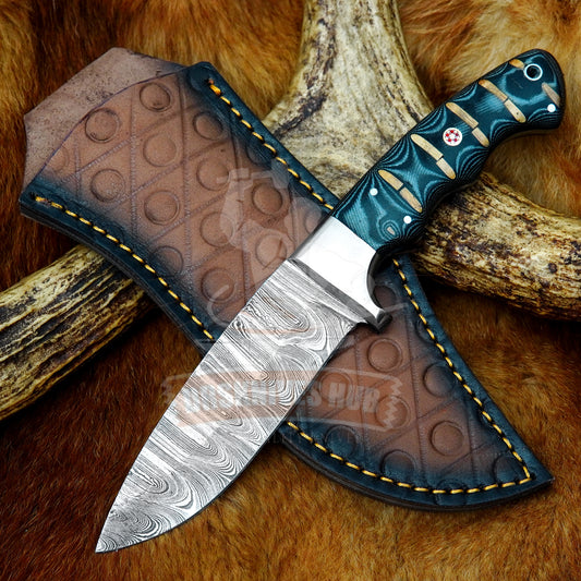 Valentine's Damascus Hunting Knife 10" – Micarta Handle | DRSKNIVES HUB