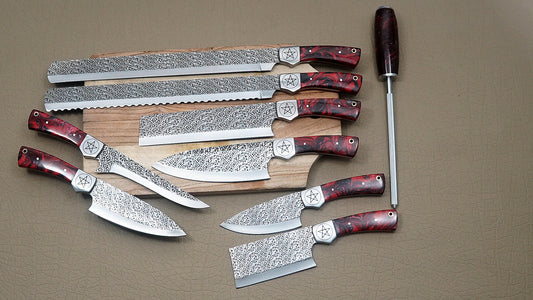 9 PCS Handmade Chef Set With Leather Roll kit