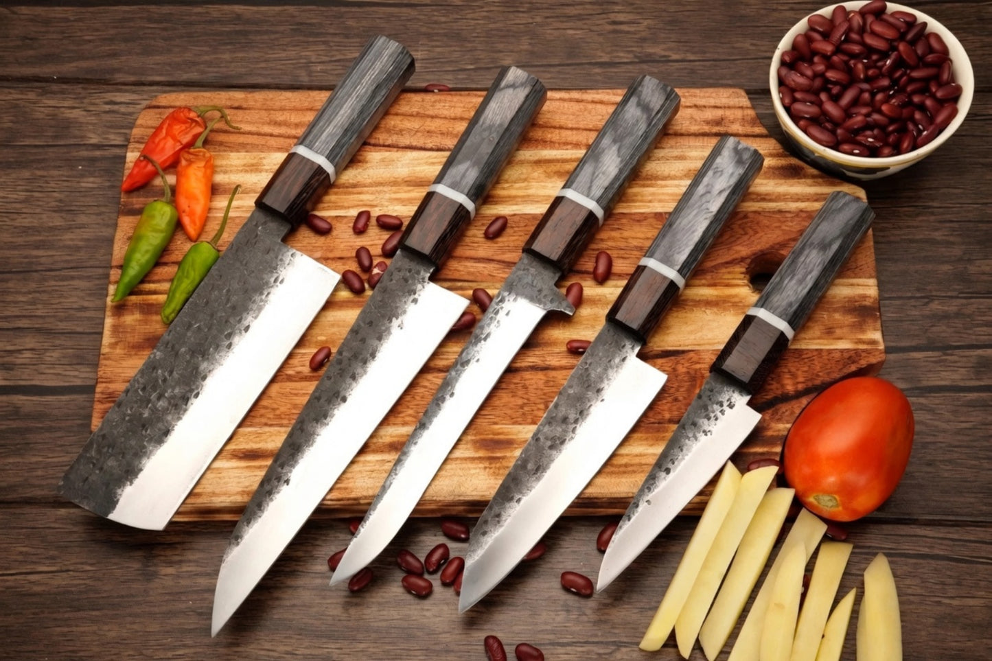 Professional Chef Set Handmade Carbon Steel Wooden Handle With Leather Roll kit