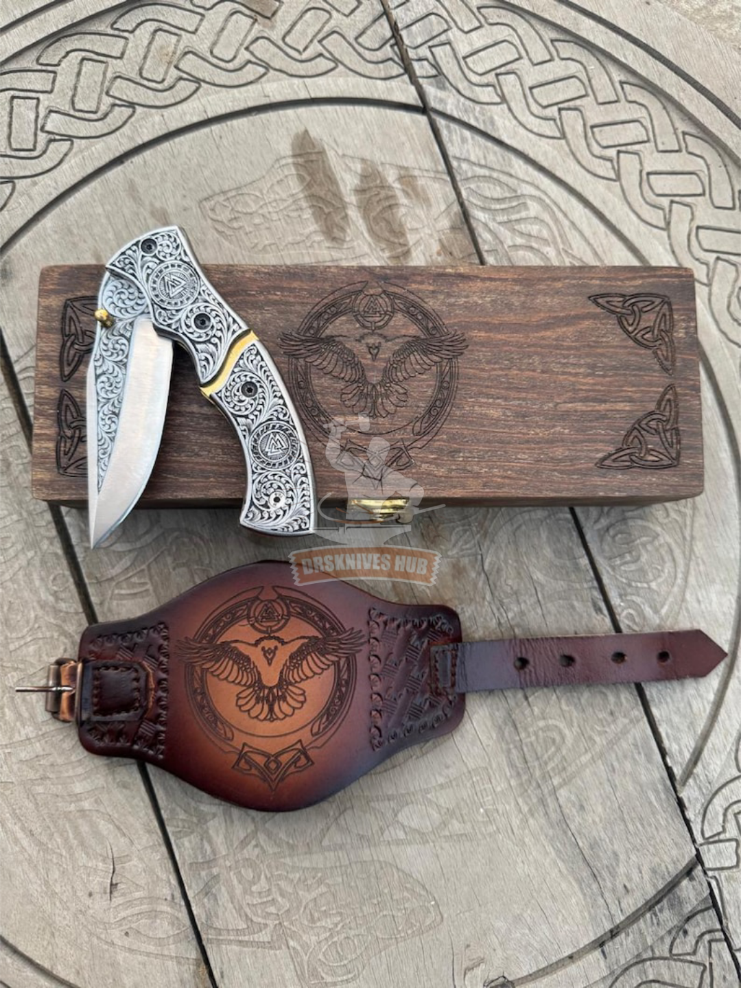 Viking Raven Folding Knife 8" – Engraved D2 Steel Blade | DRSKNIVES HUB