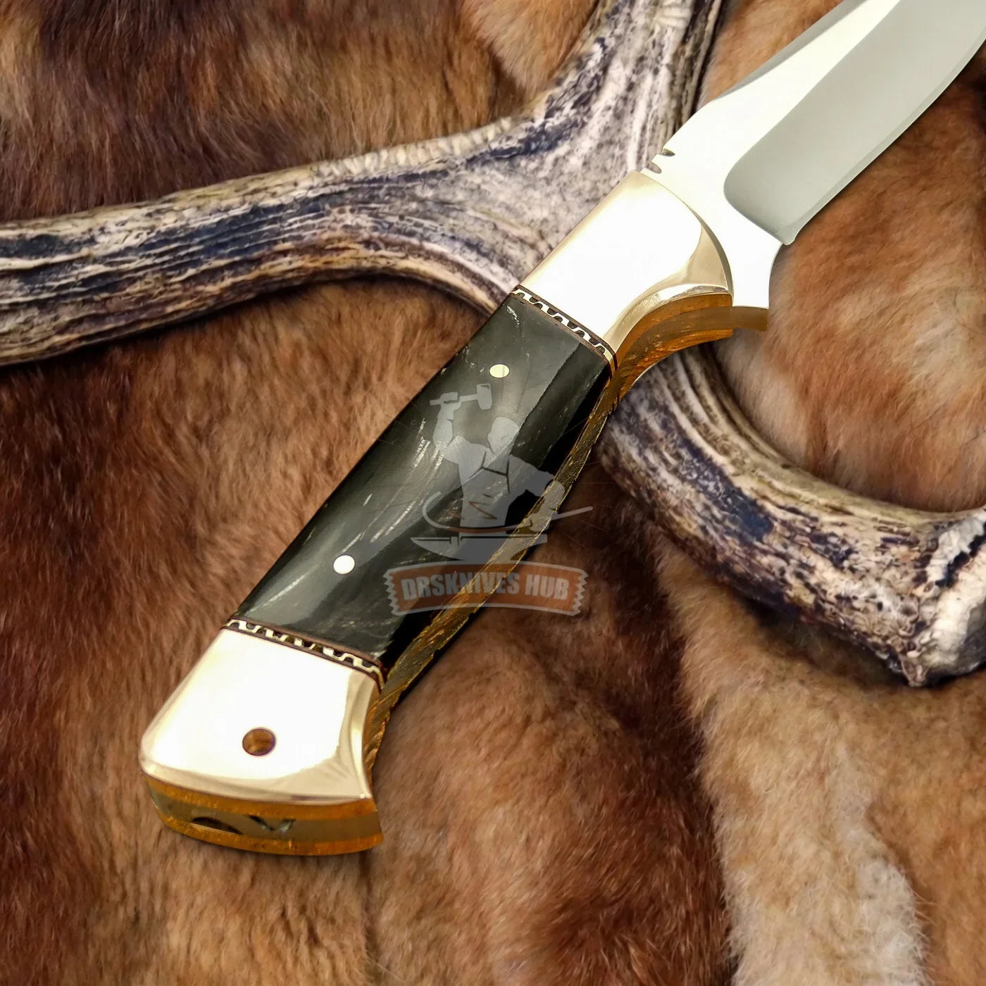 Custom Handmade D2 Full Tang Knife with Genuine Bull Horn Handle & Leather Sheath