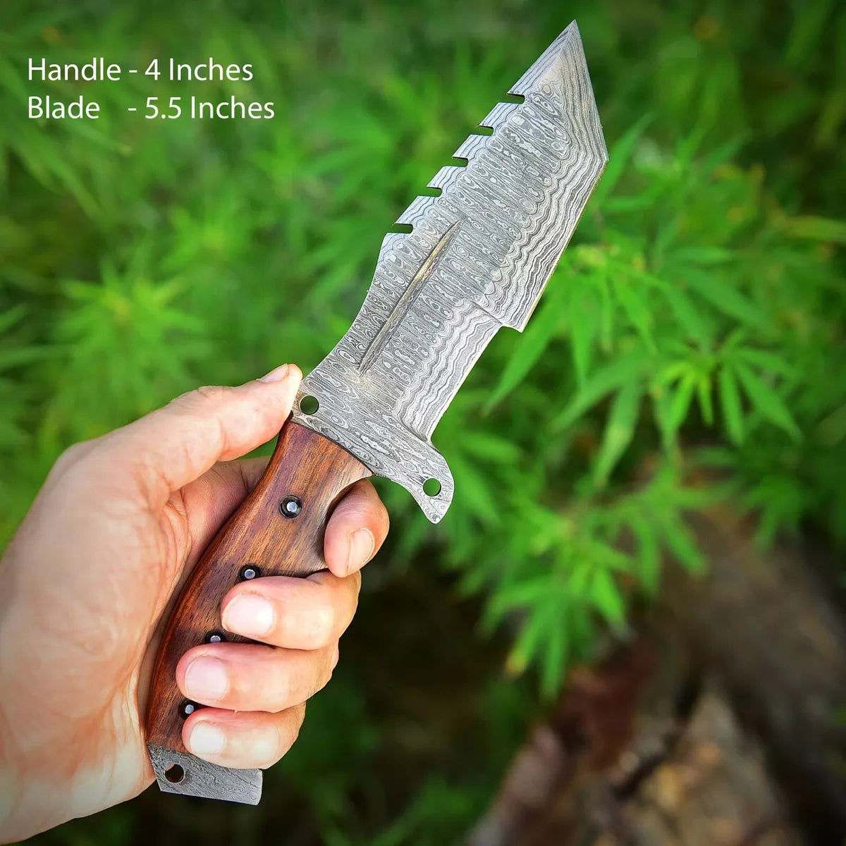 Full Tang Damascus Steel Handmade Tactical Tracker Knife With Leather Sheath Cover