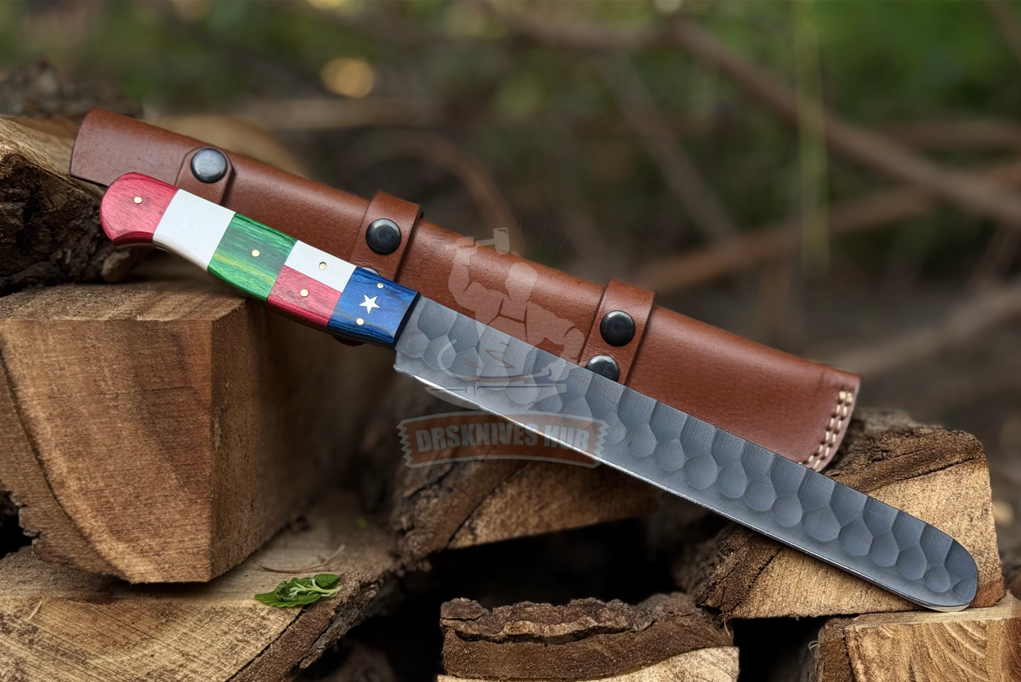 Custom Handmade Carbon Steel Brisket Knife With Mexican and Texas Flag Handle | DRSKNIVES HUB