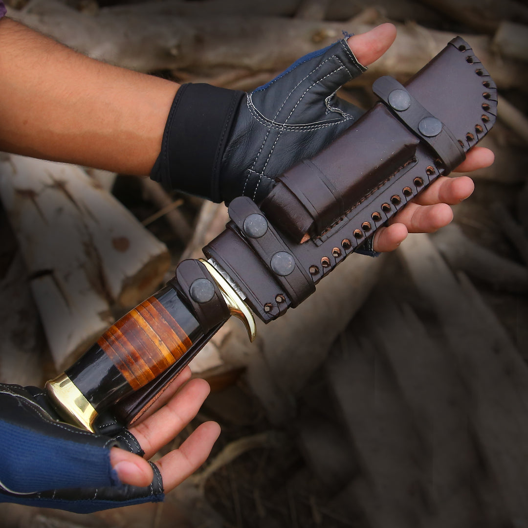 Custom Bowie Knife with Bull Horn & Stacked Leather Handle