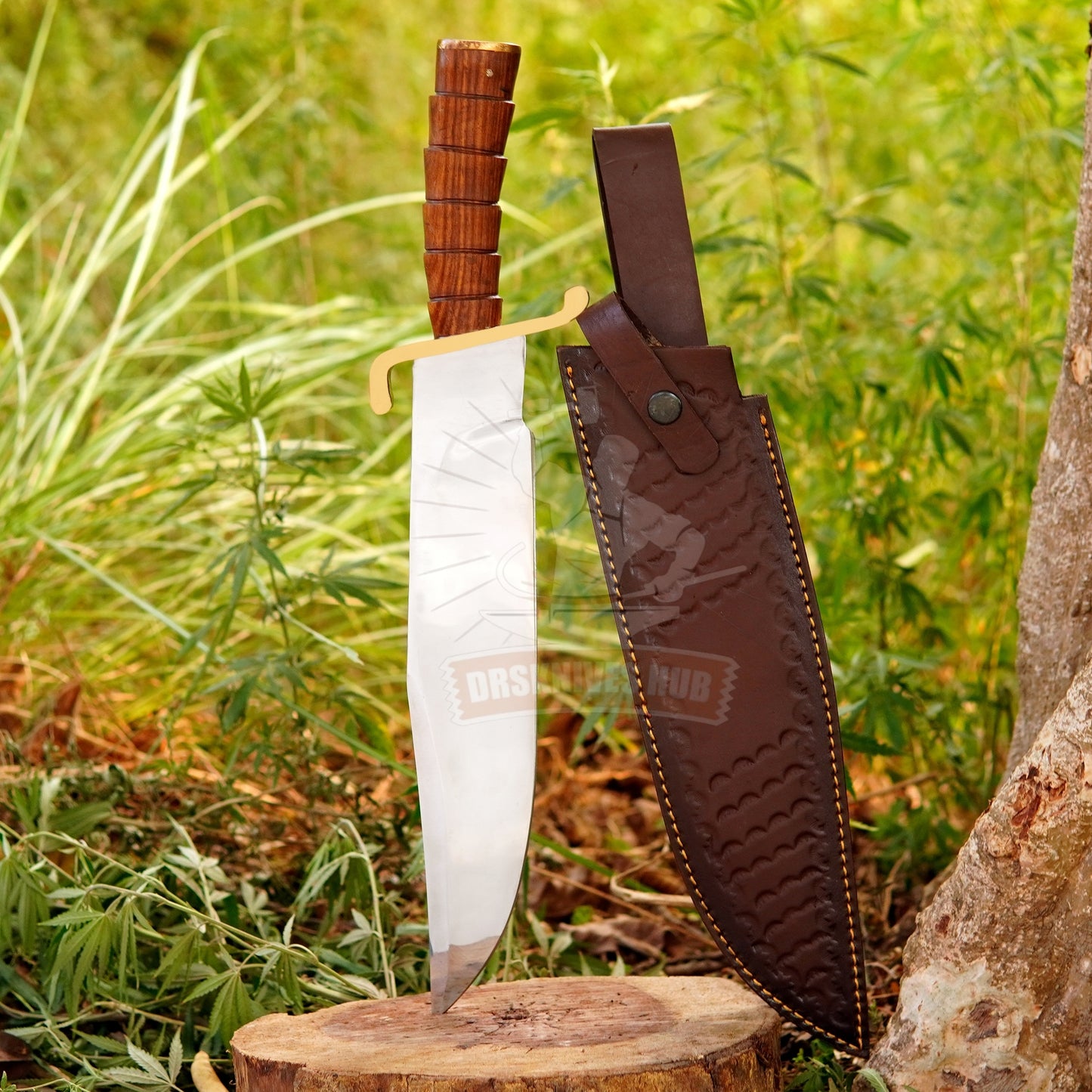 Hand-Forged J2 Steel Bowie Camping Knife 17" with Wood Handle - Leather Sheath | DRSKNIVES HUB
