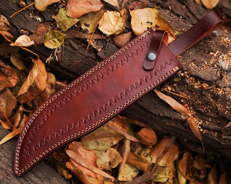Bowie Knife With Stag Handle Custom Handmade Damascus Steel Blade Outdoor , Bowie, Camping knife With Leather Sheath Cover