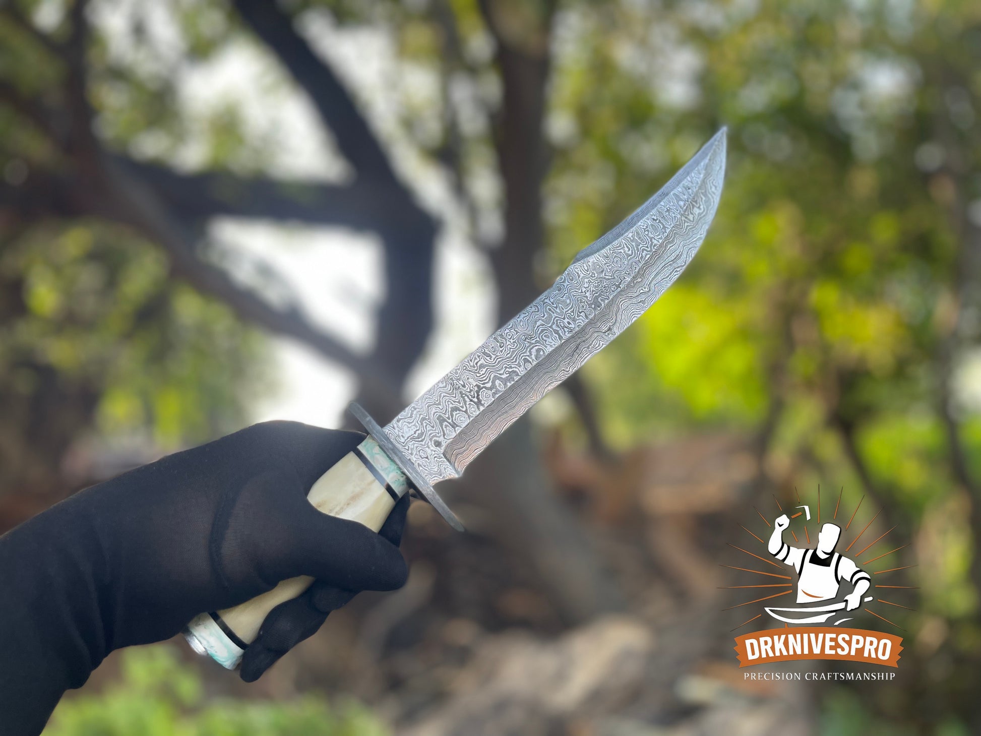 Damascus Steel Bowie Knife with Bone Handle - Handcrafted Edc knife | DRSKNIVES HUB