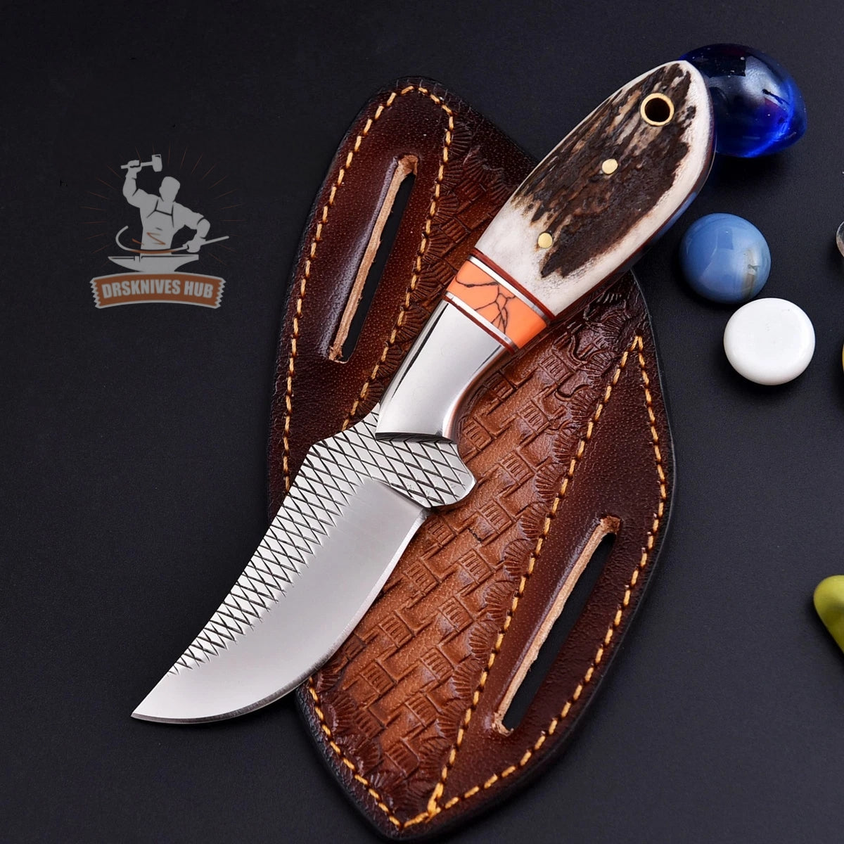 Handmade Rasp Steel Cowboy Knife – Deer Antler & Turquoise Handle | Leather Sheath