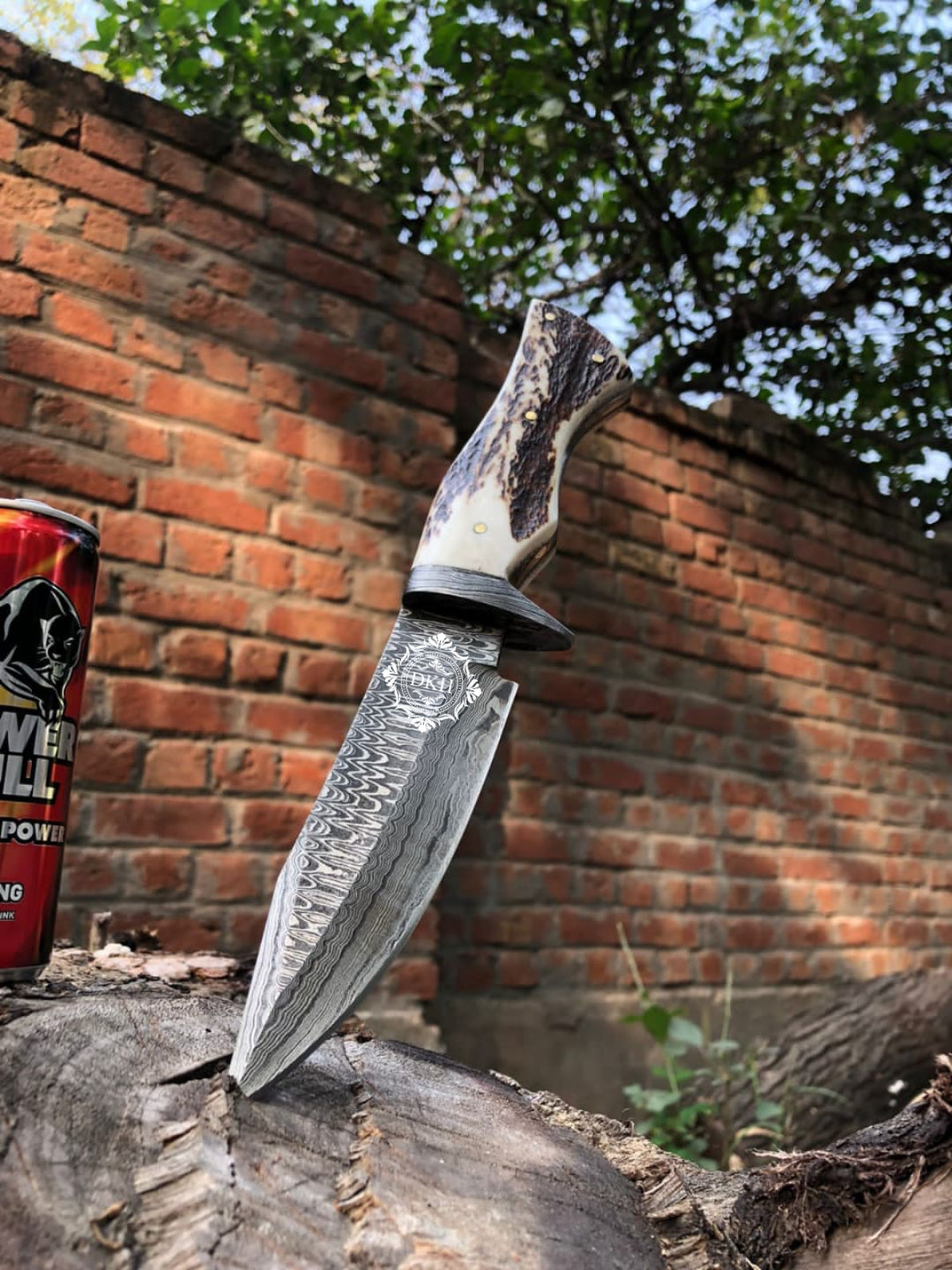 Antler Horn Handle Custom Made Damascus Steel Hunting Knife , Outdoor ,Camping knife