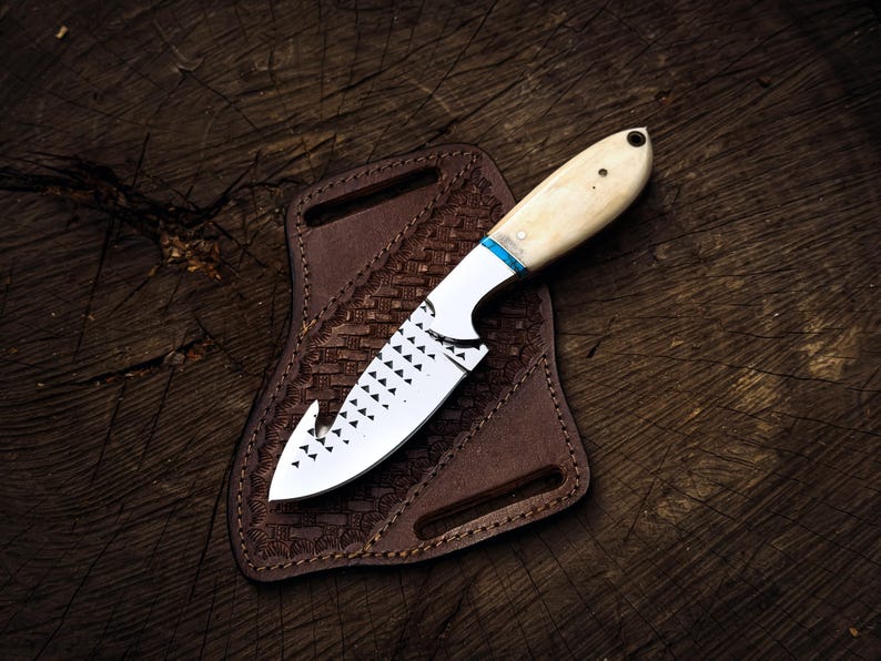 Hand Forged Stainless Steel Gut Hook Bull Cutter Knife Ram Handle