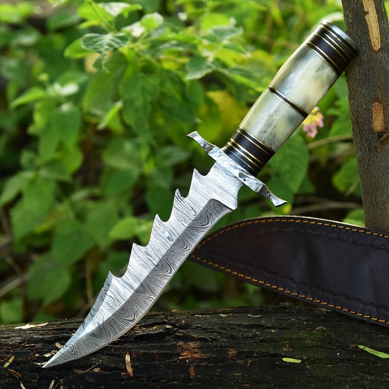 Hunting Knife Custom Handmade Damascus Steel Bowie knife With Leather Sheath Cover