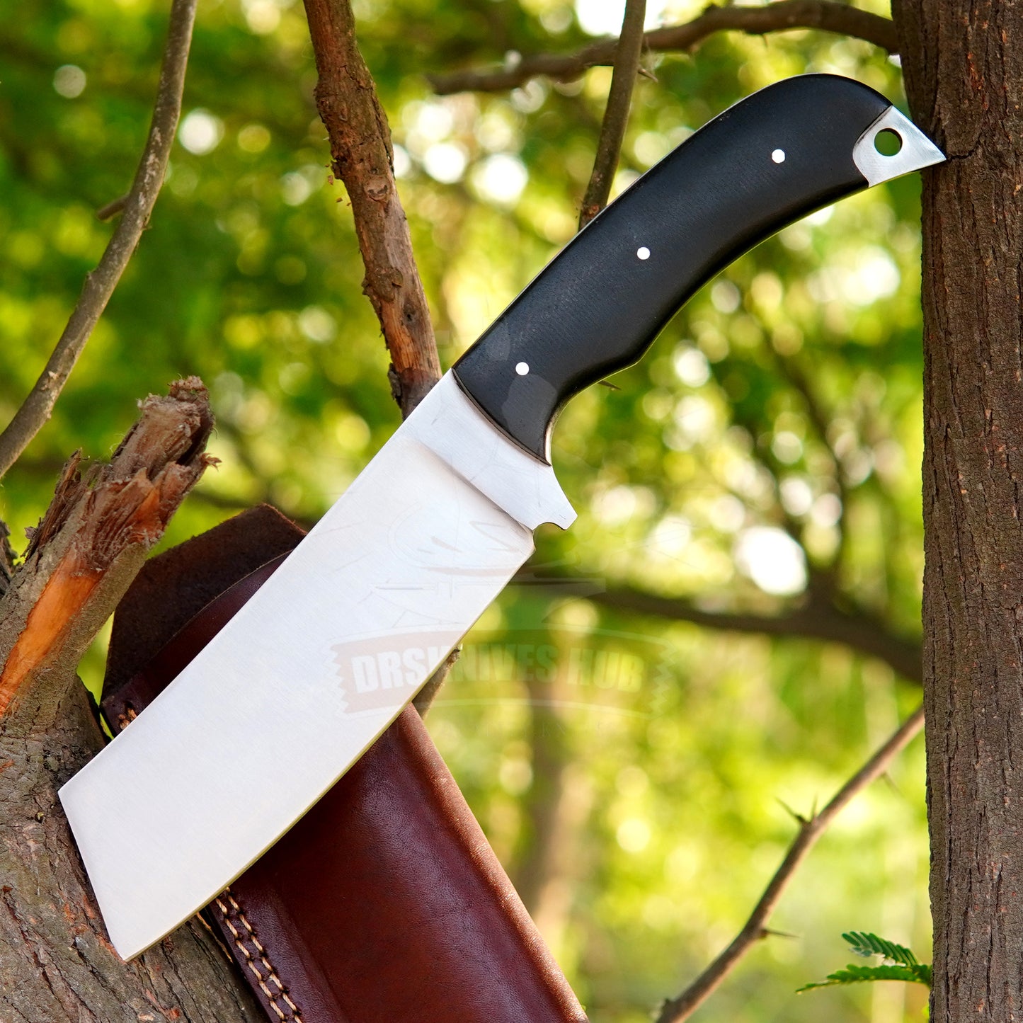 Carbon Steel Bushcraft Knife – Black Micarta Handle with Leather Cover | DRSKNIVES HUB