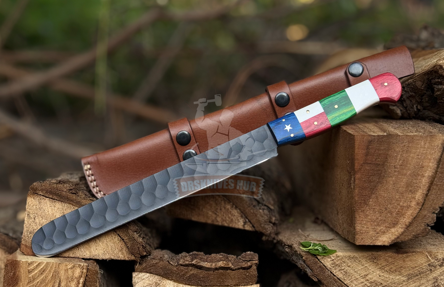 Custom Handmade Carbon Steel Brisket Knife With Mexican and Texas Flag Handle | DRSKNIVES HUB
