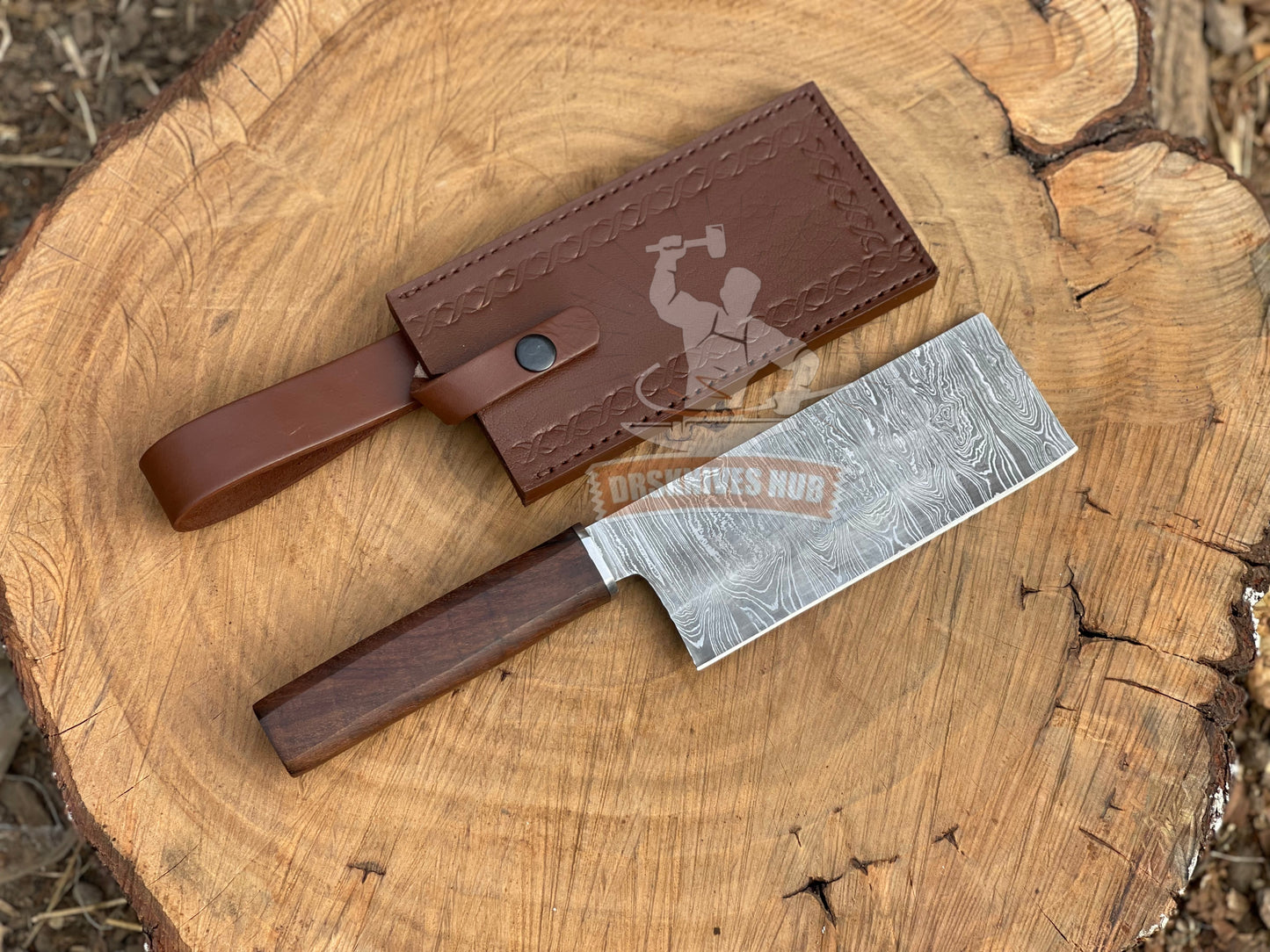 Hand-Forged Damascus Steel Chef's Cleaver BBQ Knife | DRSKNIVES HUB