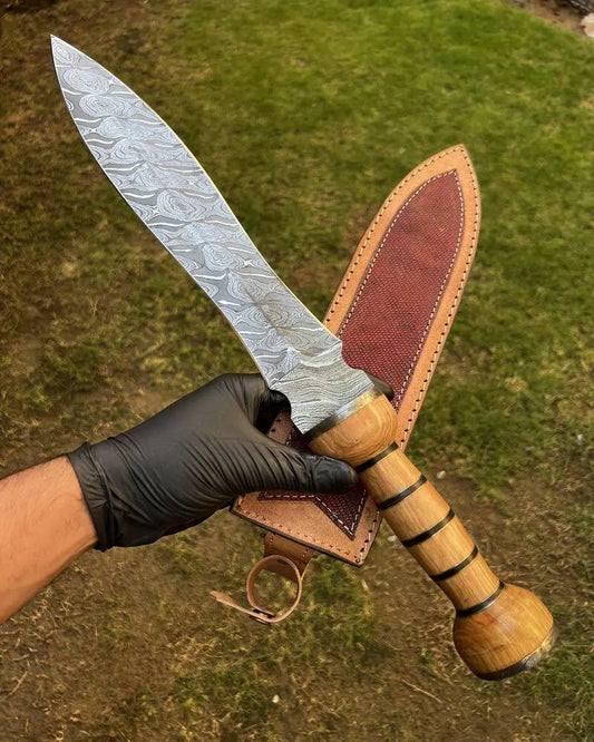 Handmade Damascus Steel 18.5 inches Dagger / Sword knife  With Leather Sheath Cover | DRSKNIVES HUB