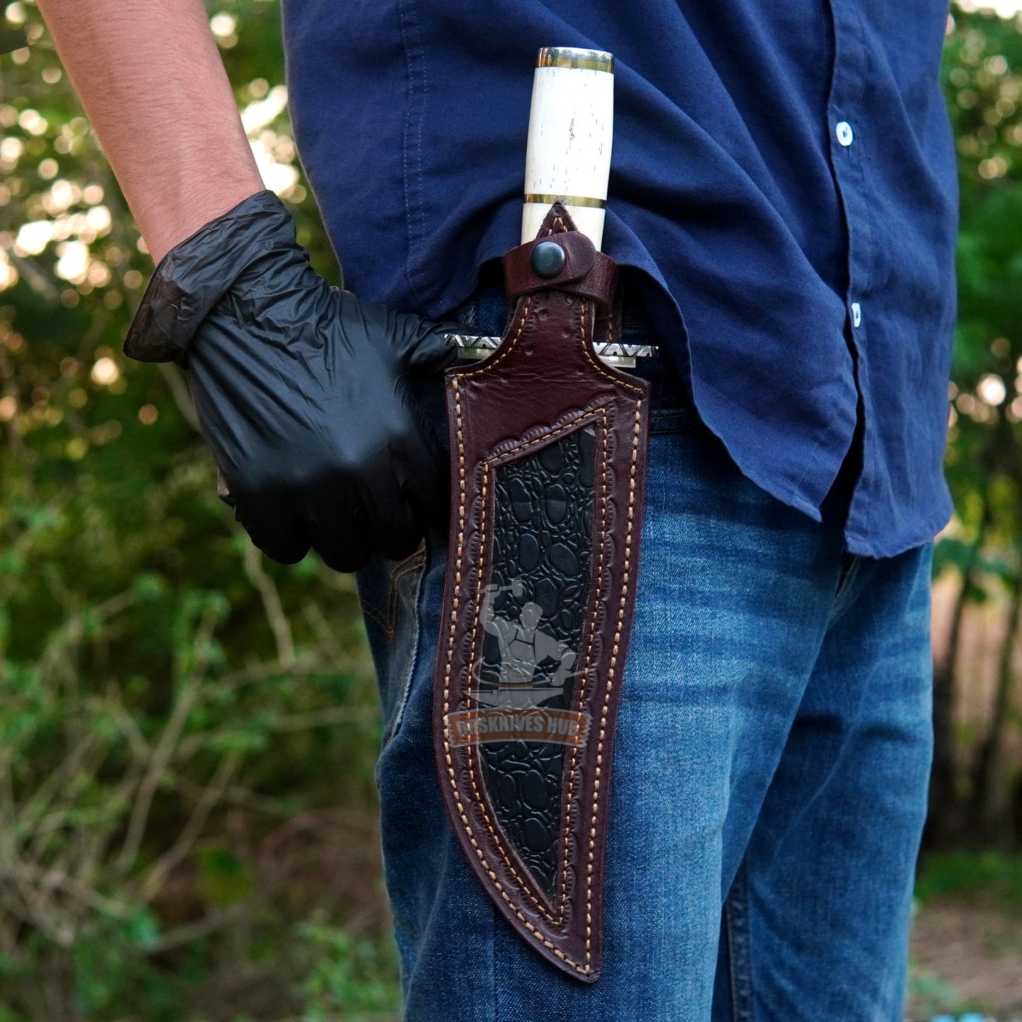 15" Custom Handmade Hunting Bowie Knife Bone Handle With Leather Cover | DRSKNIVES HUB