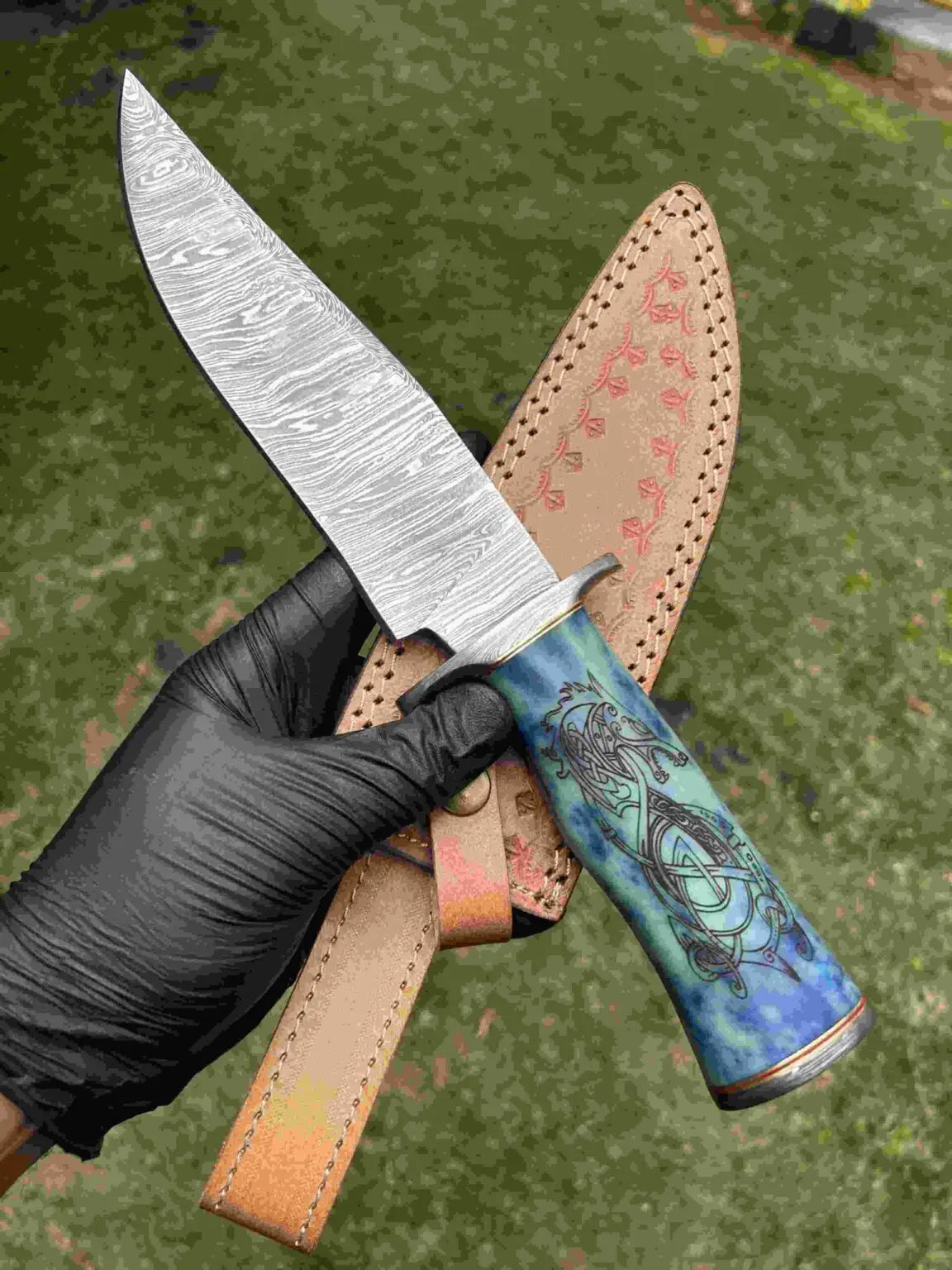12.5″ Damascus Steel Bowie Knife – Hand-Forged Precision & Craftsmanship 